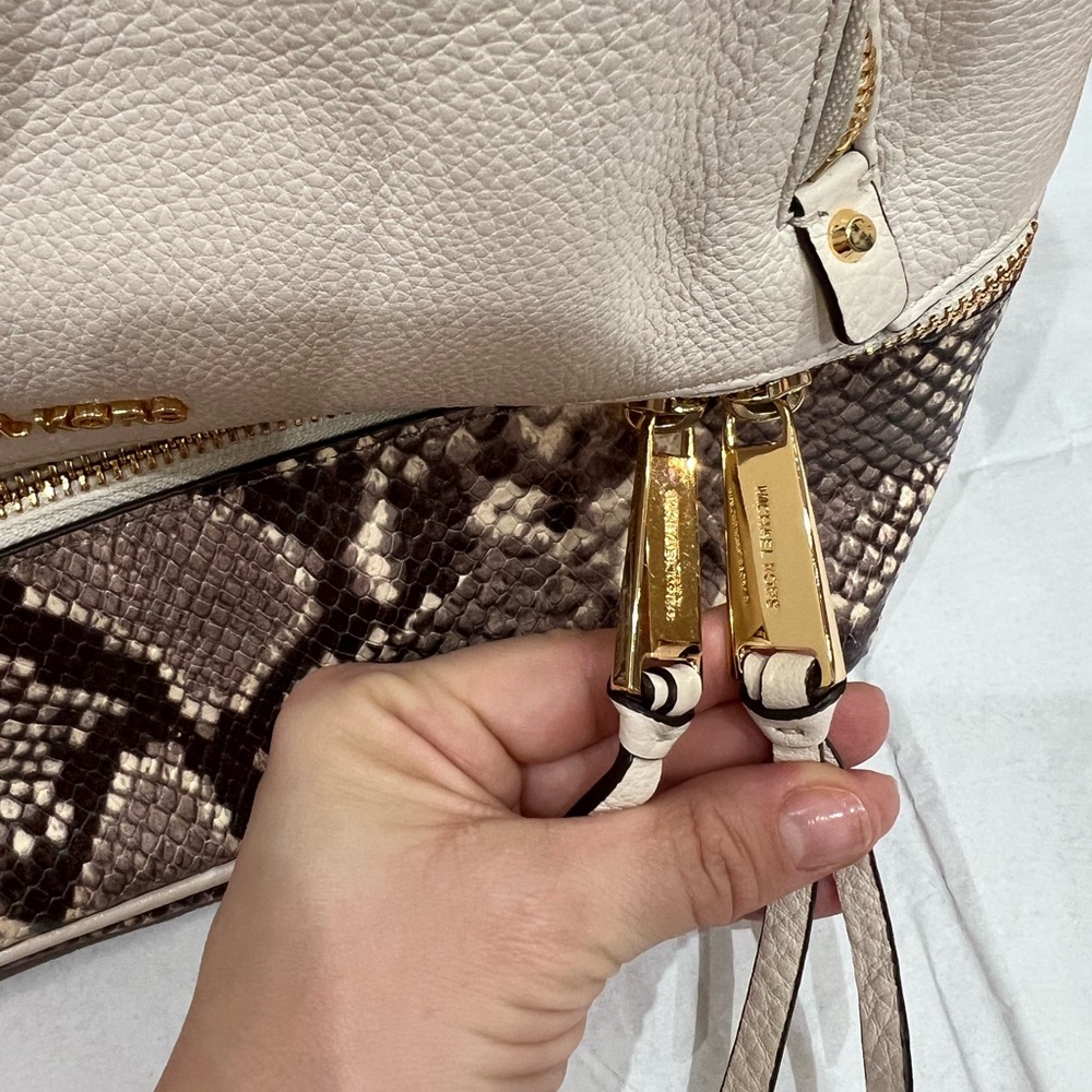 Pre-owned Michael Kors Rhea Zip Leather Backpack Chalk Cream Python Color Bag - Picture 3 of 12